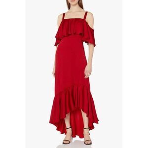 Jill Jill Stuart Women Red Ruffle Hem Hi-Low Midi Dress Size 10 NWT